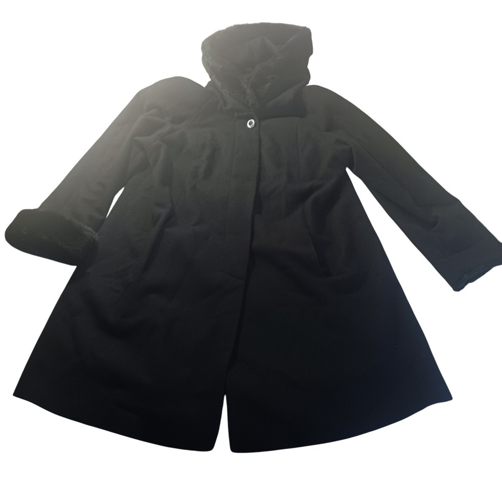 Braetan Hooded 100% Wool Overcoat Faux‎ Fur Trim – UK 16 / US 12